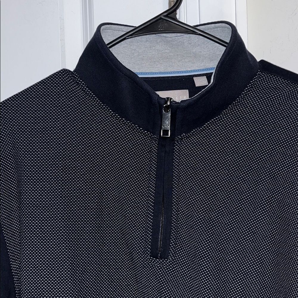 Amazing Ted Baker T Neck 1/4 zipper Blue Print Cotton mens casual party sweater